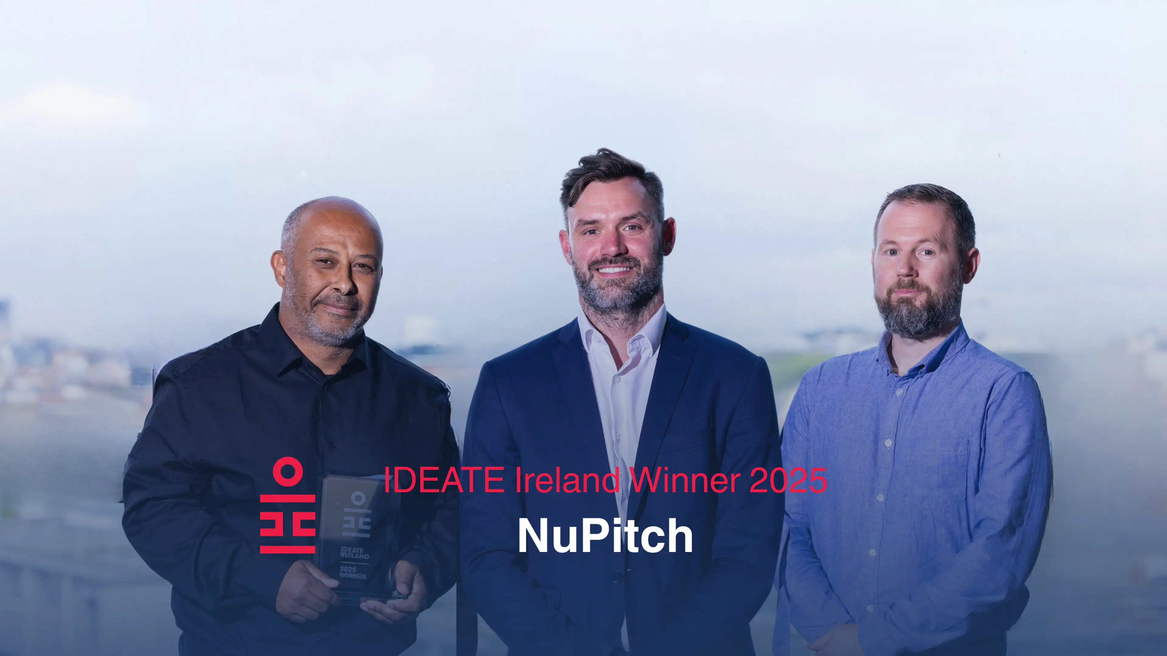 Key Capital’s Niall Morris (middle) was on the judging panel and presented NuPitch co-founders Christian Kotey (left) and Ray Mongey (right) from Ulster University.  