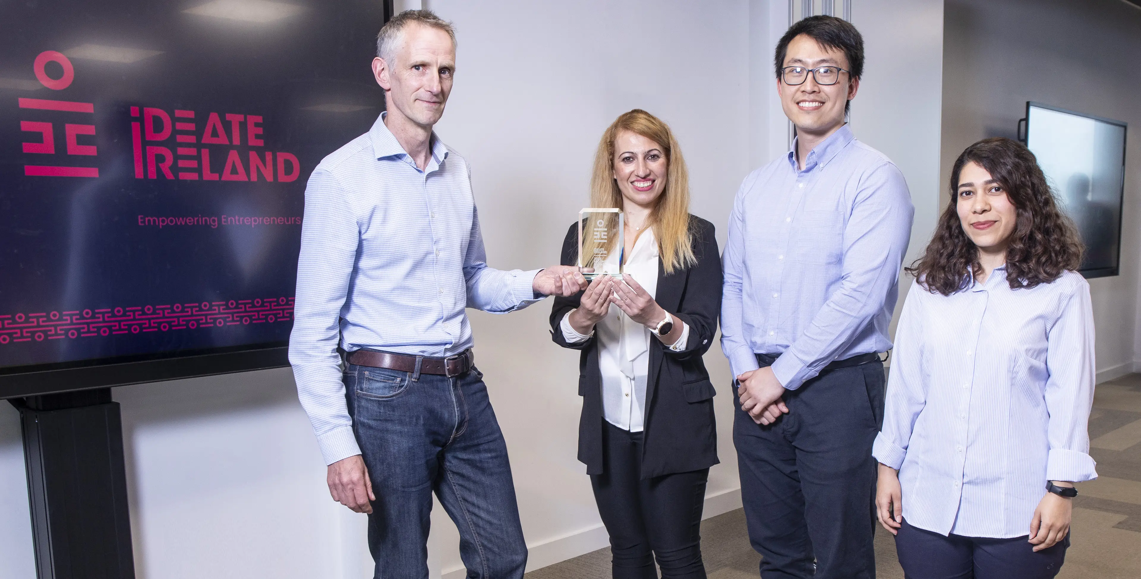 Pictured left to right is Peter Keane, Each&Other with the Re-CoLi team comprised of University College Cork PhD candidates Elena Kamilari, Nasrin Shamaeian, and Shengtai Shi.