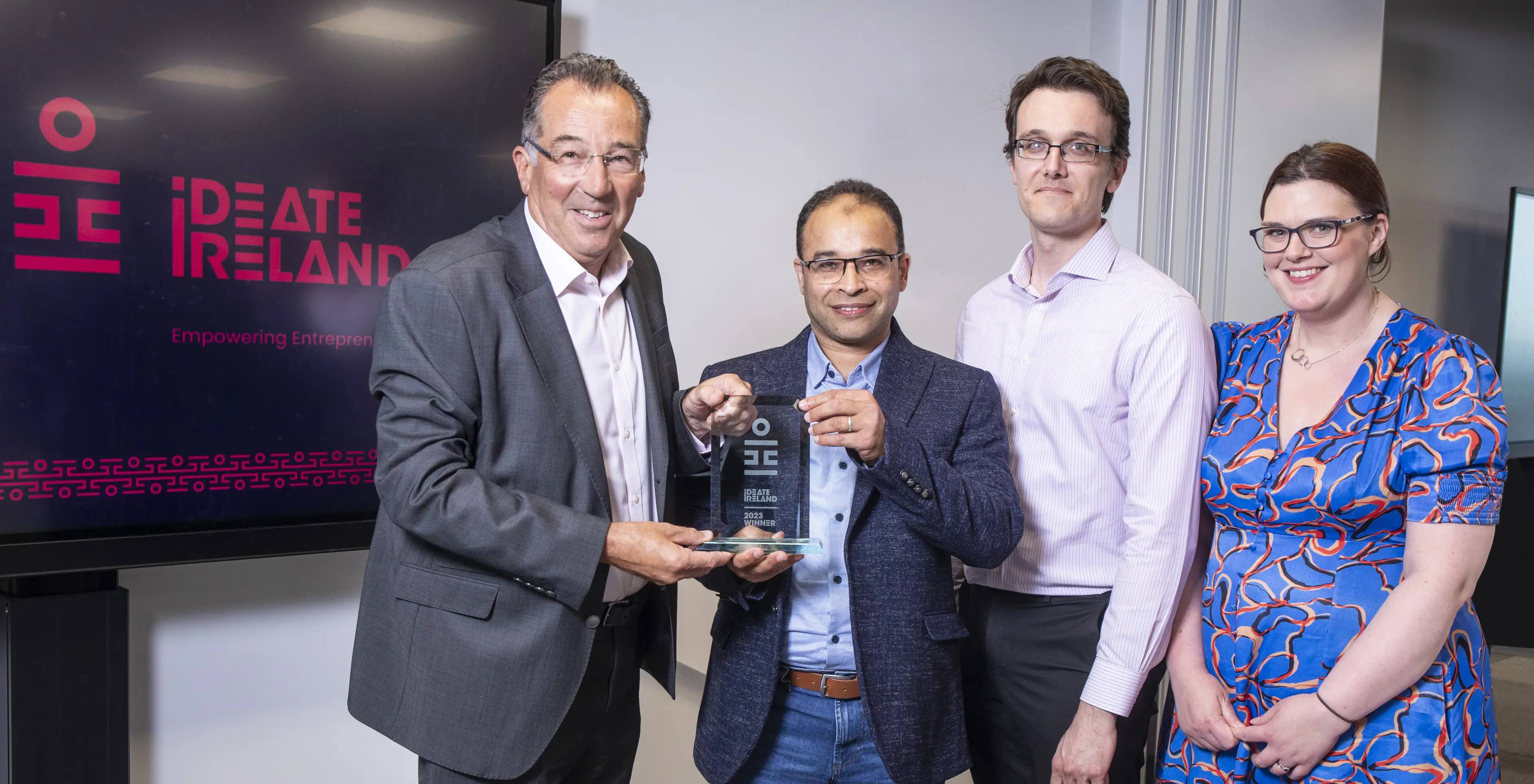 Pictured left to right is David Moffitt, Chair, IDEATE Ireland with Dr. Waleed Faisal of Array Patch, and Dr. Ziad Sartawi and Dr. Caroline Blackshields from University College Cork 